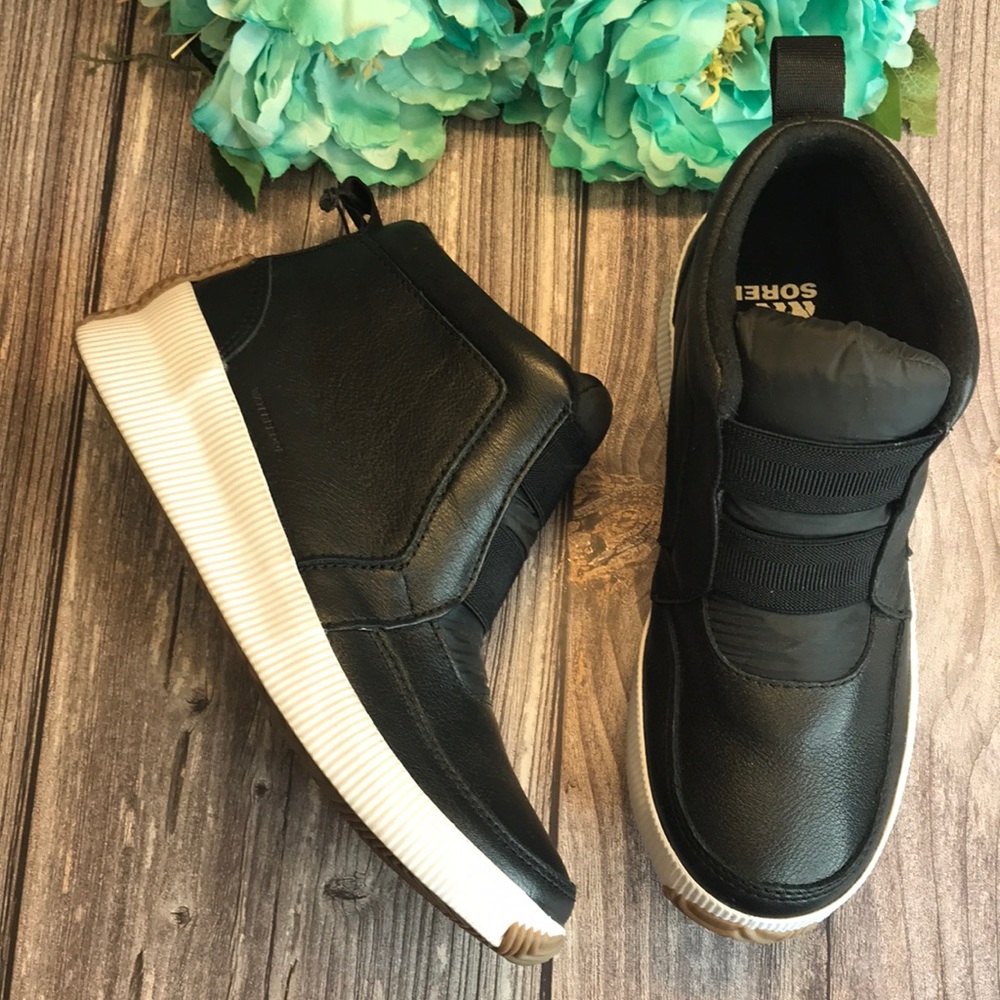 Sorel Black and White Ankle Booties